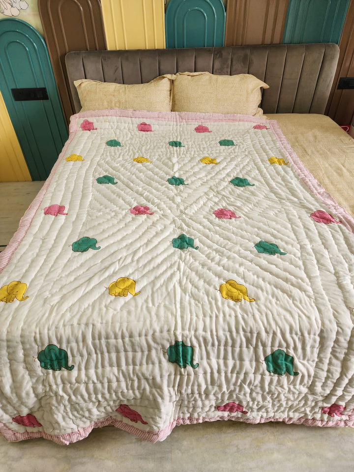 Cream-Mulmul-Handblock-Printed-Kids-Razai/-Quilt