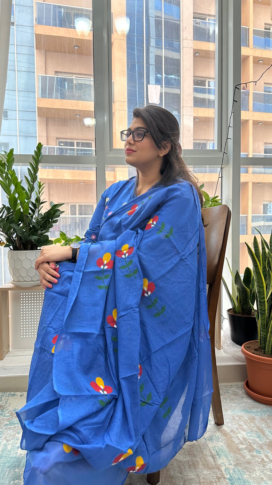 Royal Blue Cotton Gulbahaar Floral Anarkali Set