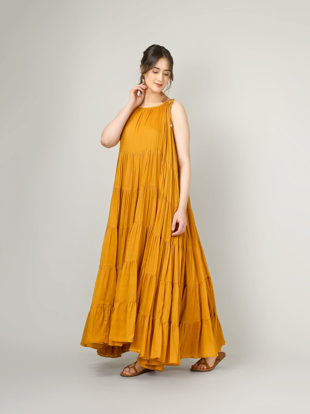 Mustard Multi Tier Maxi Dress