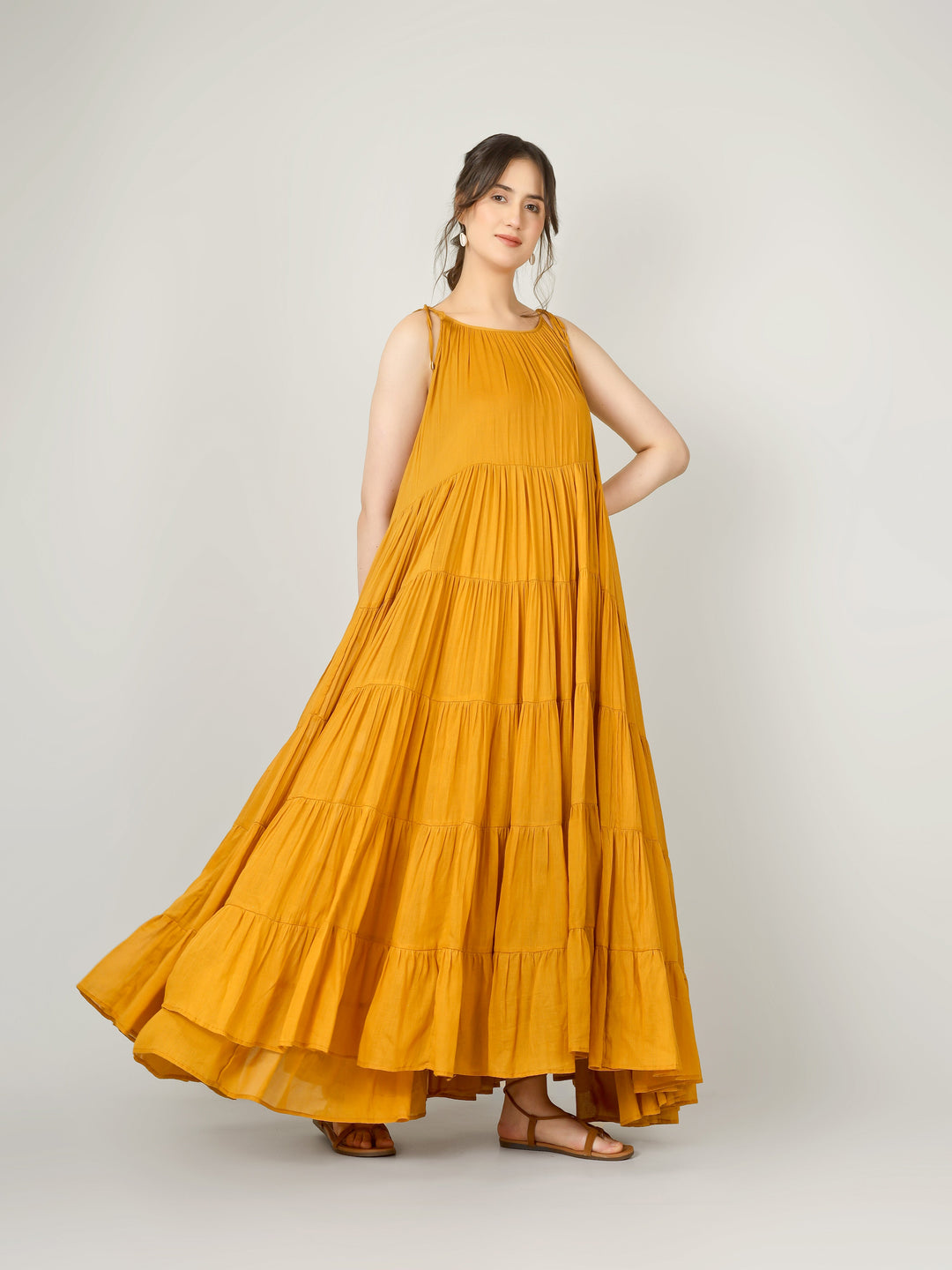 Mustard Multi Tier Maxi Dress