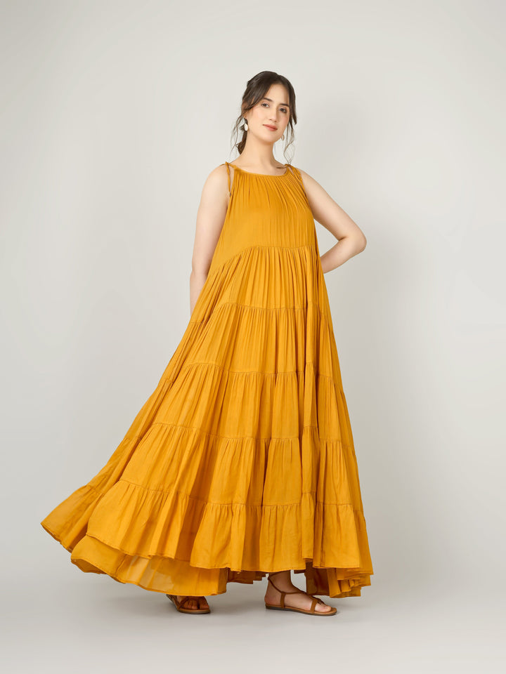 Mustard Multi Tier Maxi Dress