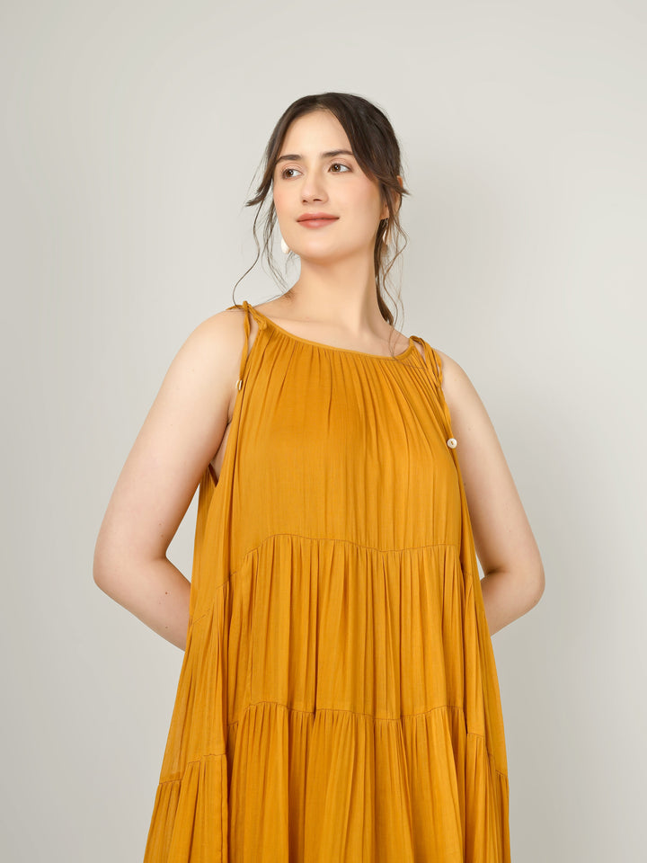 Mustard Multi Tier Maxi Dress