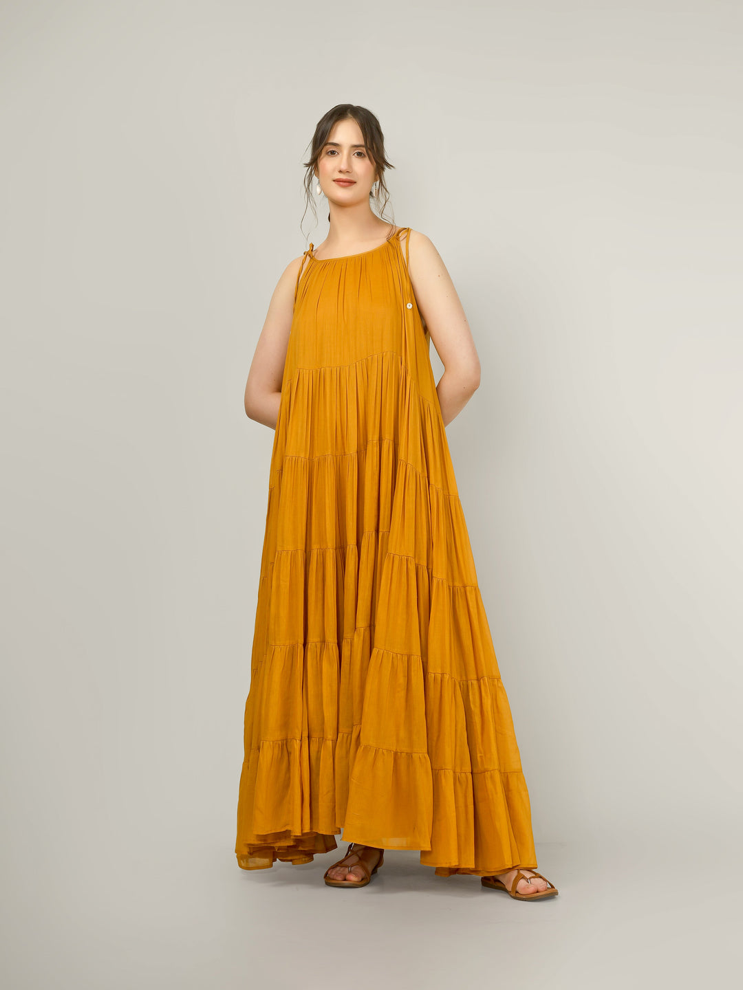 Mustard Multi Tier Maxi Dress