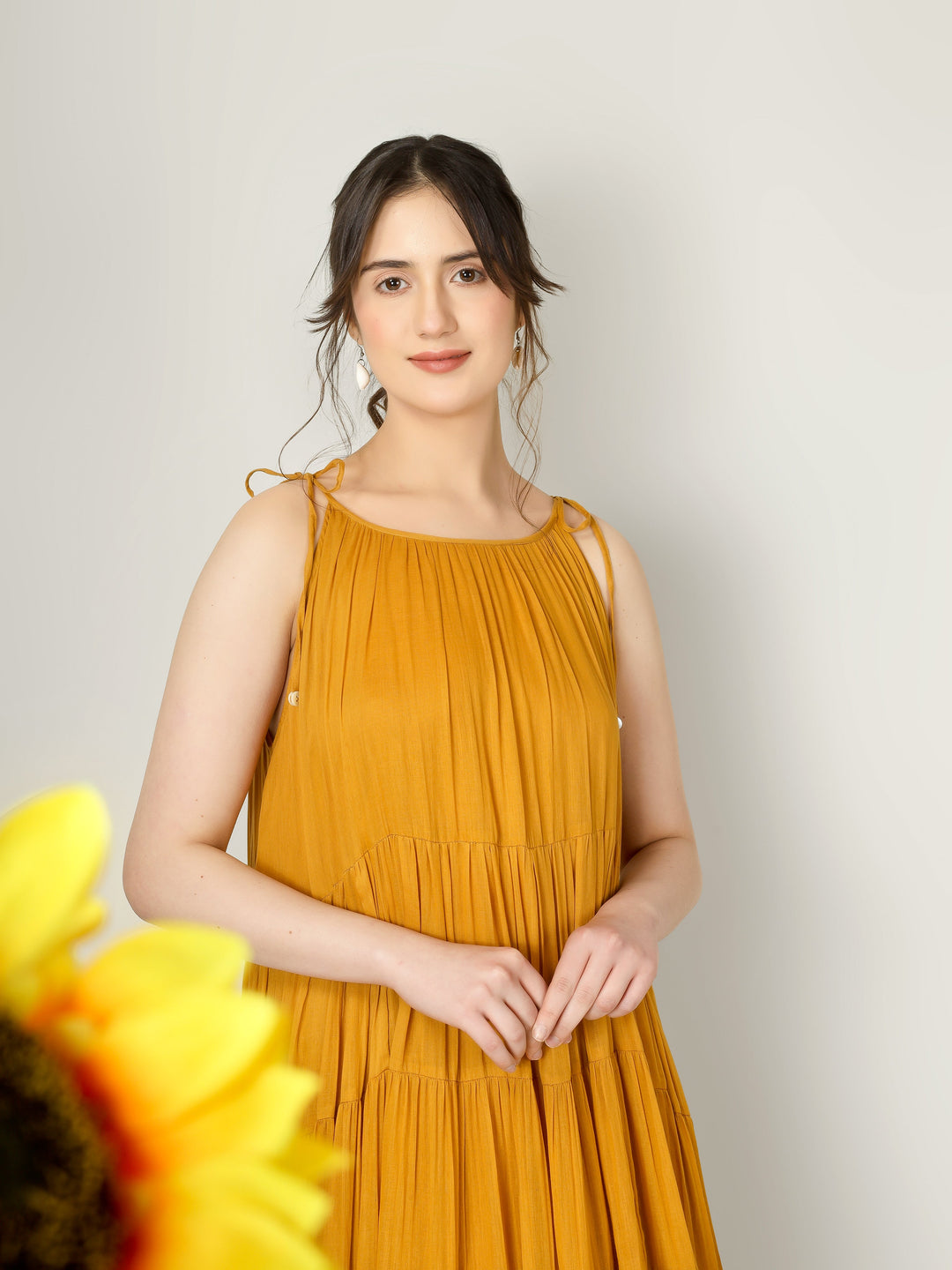 Mustard Multi Tier Maxi Dress