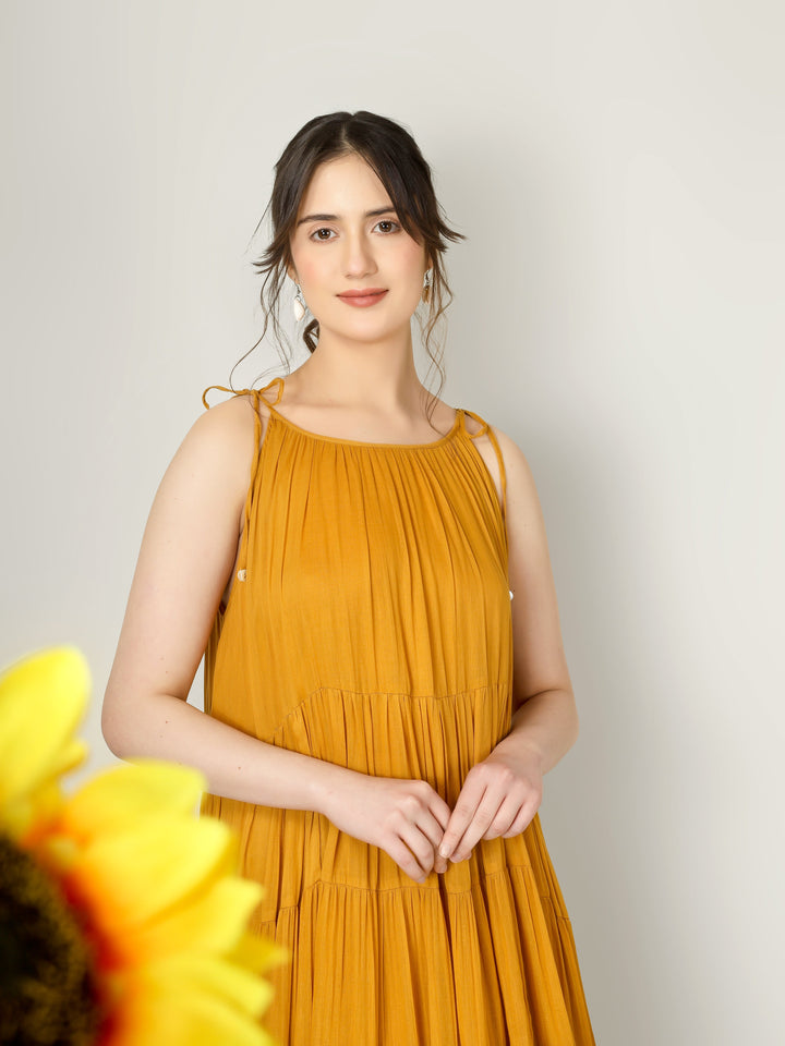 Mustard Multi Tier Maxi Dress
