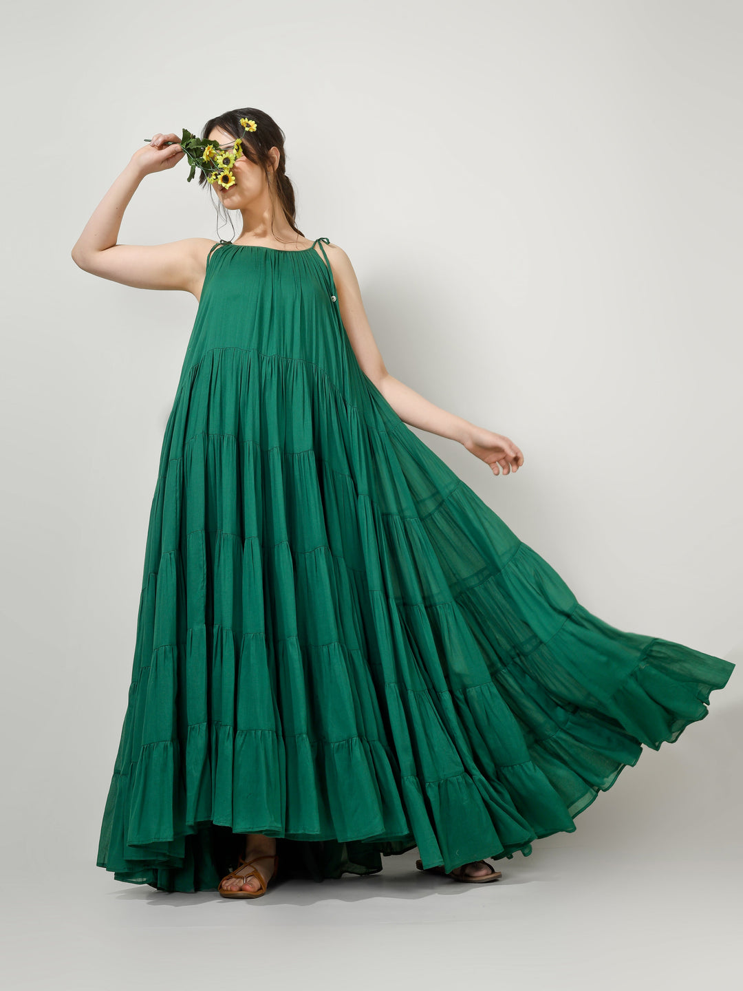 Emerald Green Multi Tier Maxi Dress