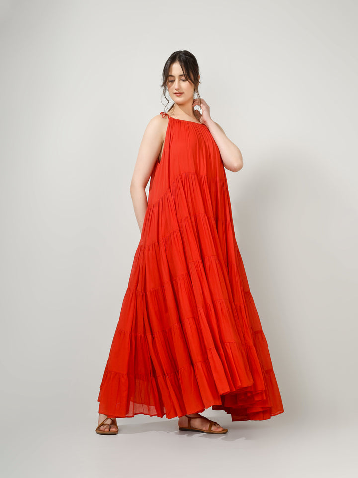 Orange Multi Tier Maxi Dress