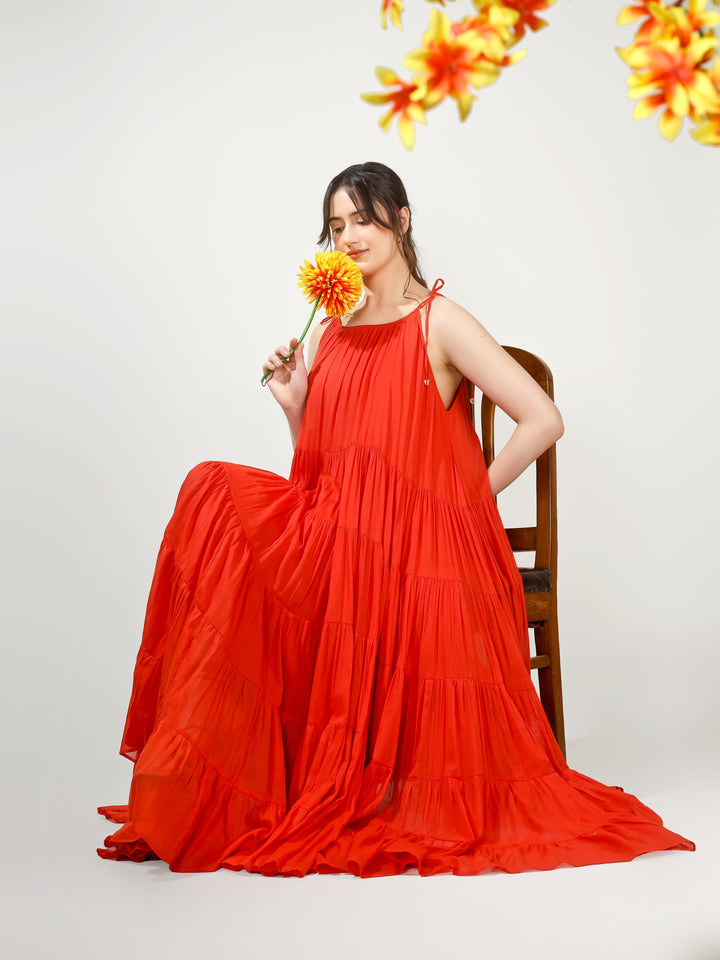 Orange Multi Tier Maxi Dress