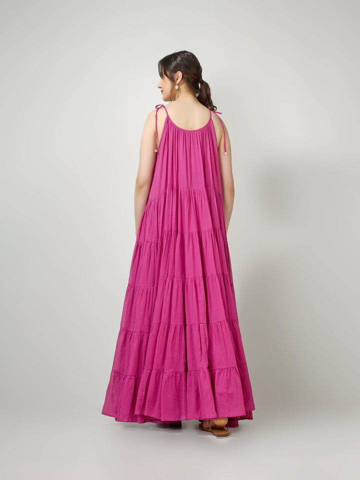 Raspberry Multi Tier Maxi Dress