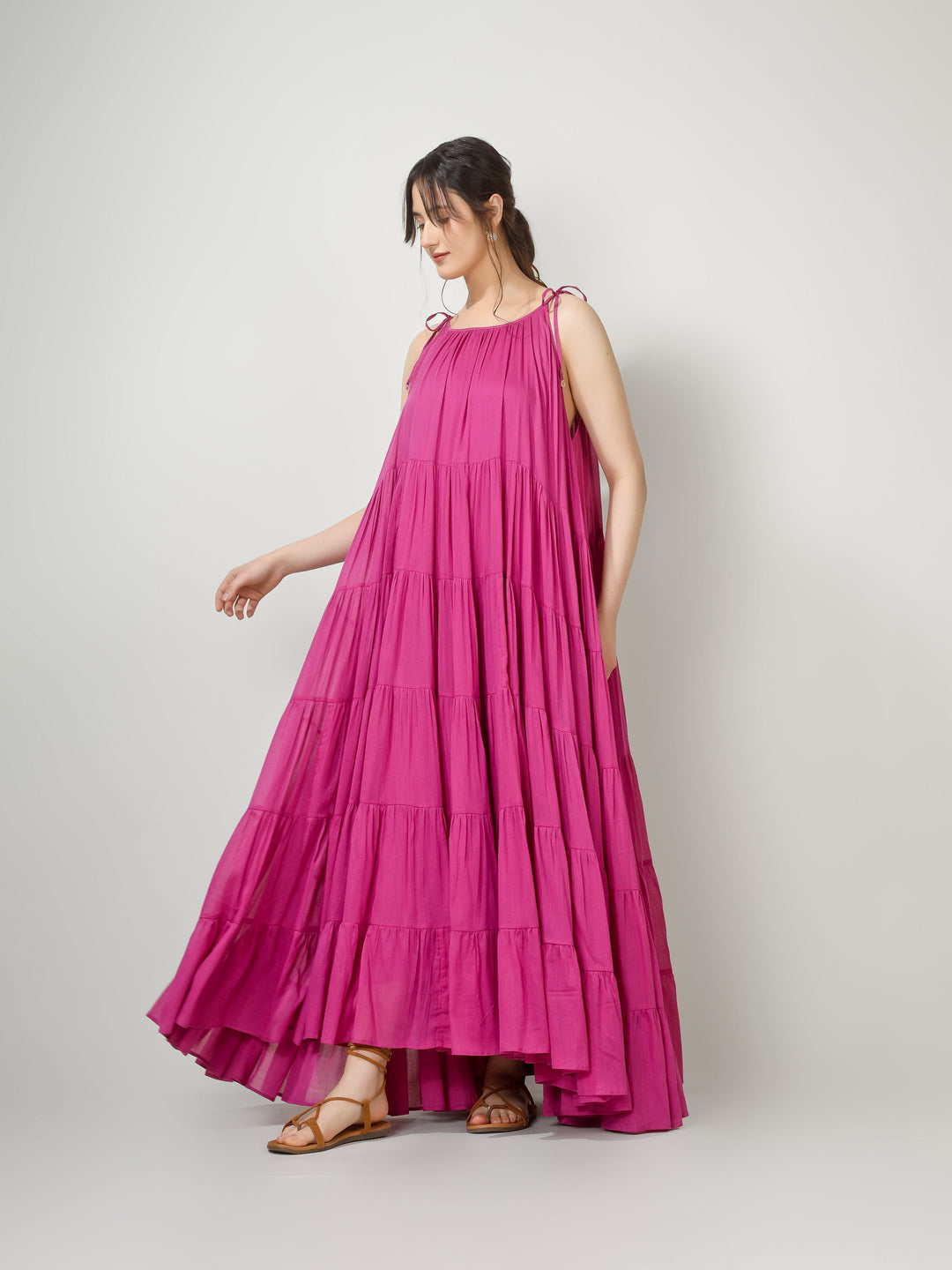Raspberry Multi Tier Maxi Dress