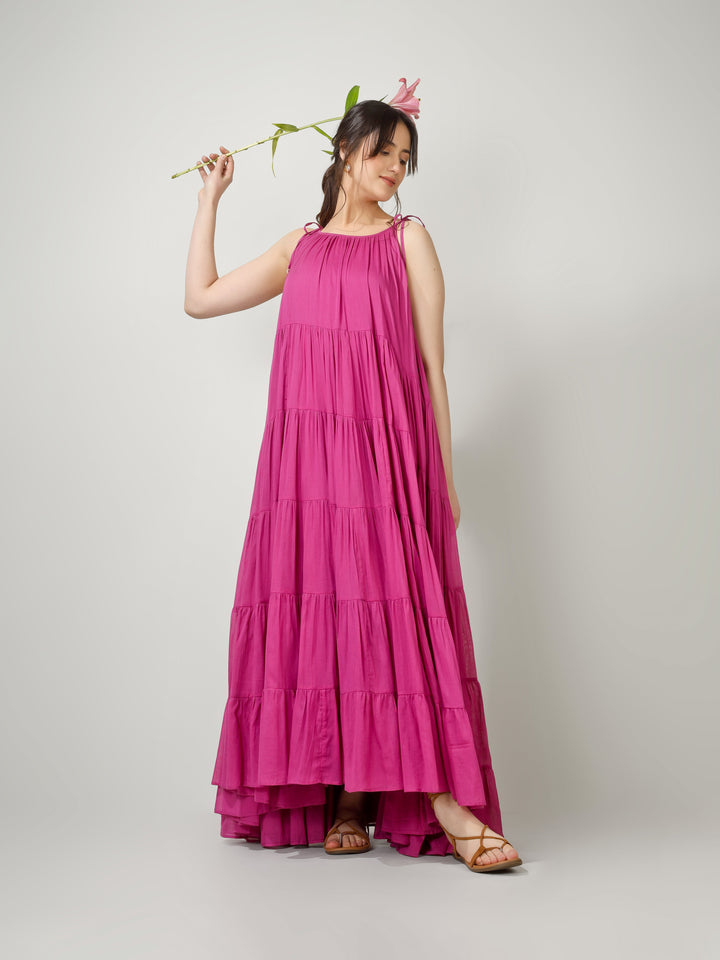 Raspberry Multi Tier Maxi Dress