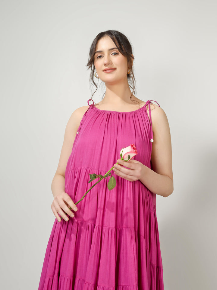 Raspberry Multi Tier Maxi Dress