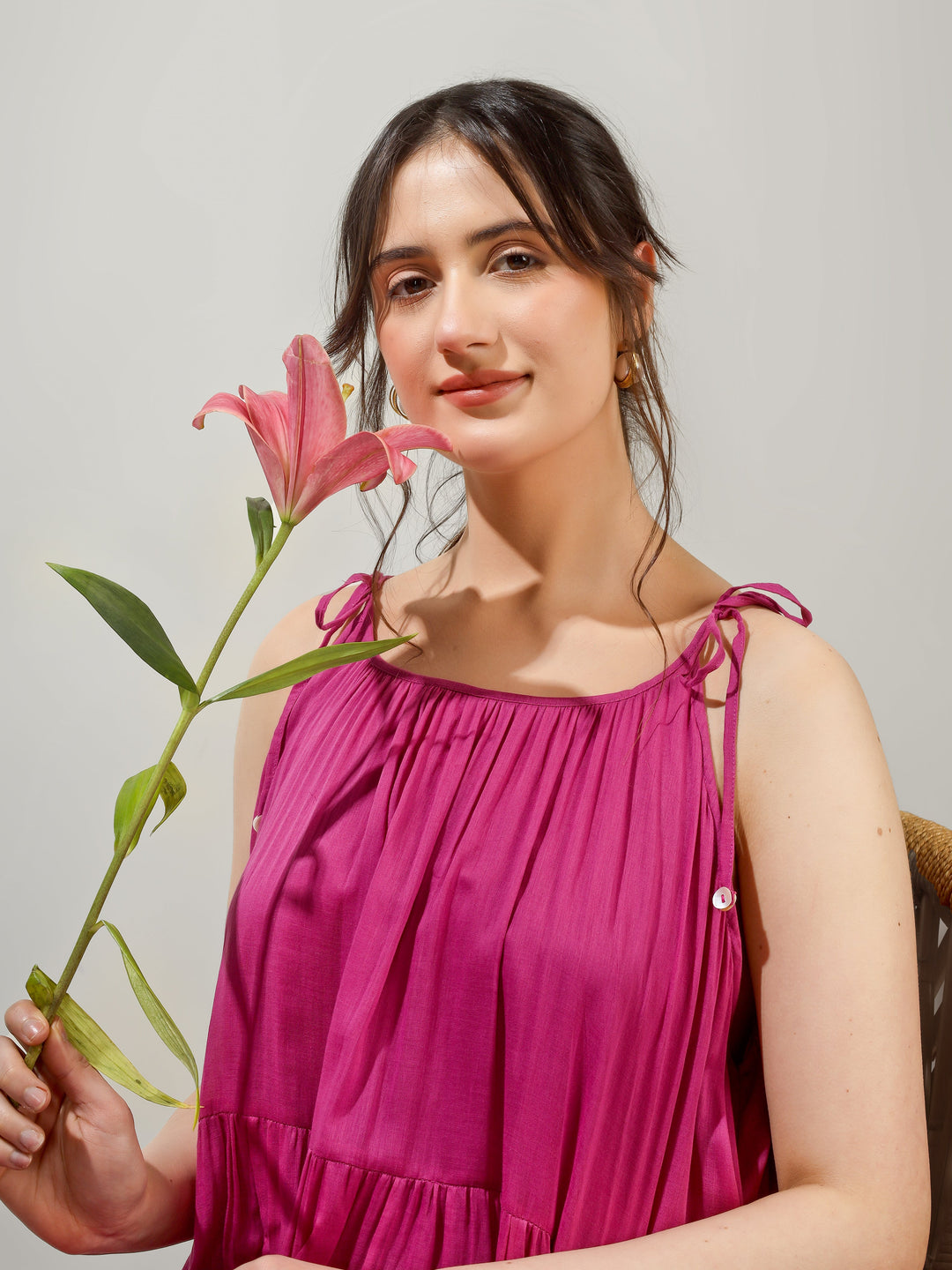 Raspberry Multi Tier Maxi Dress