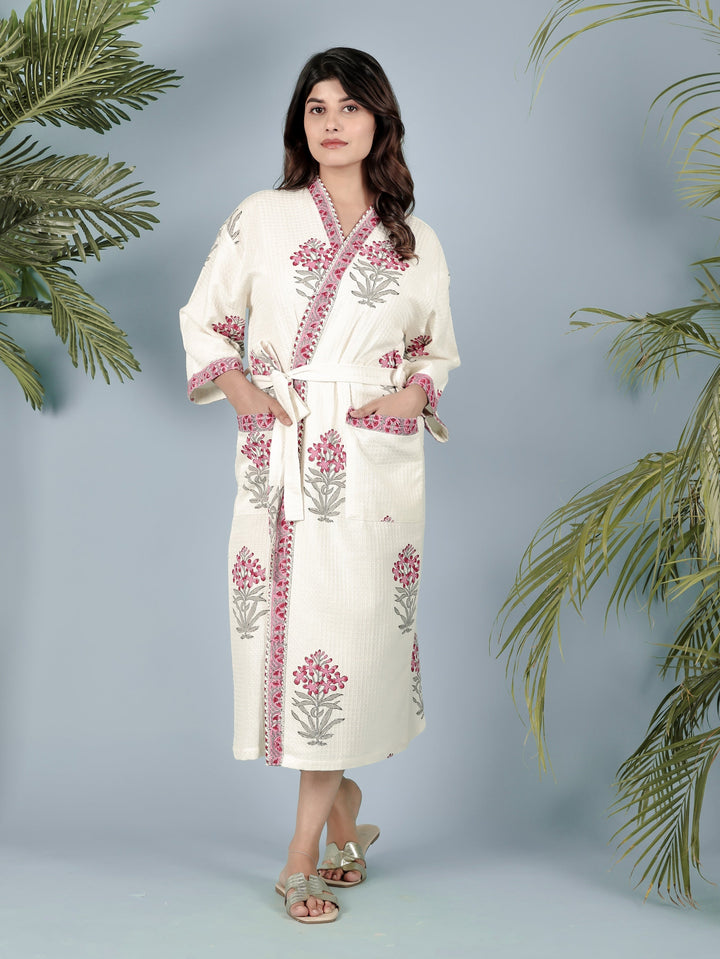 Cream-Madurai-Cotton-Handblock-Printed-Unisex-Bathrobe