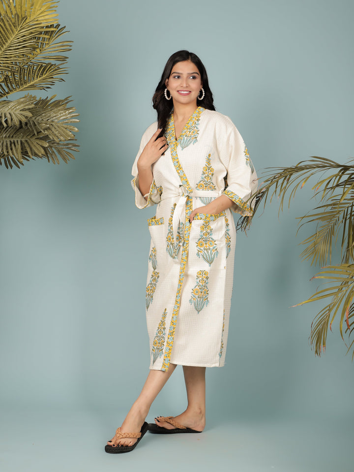 Cream-Madurai-Cotton-Handblock-Printed-Unisex-Bathrobe