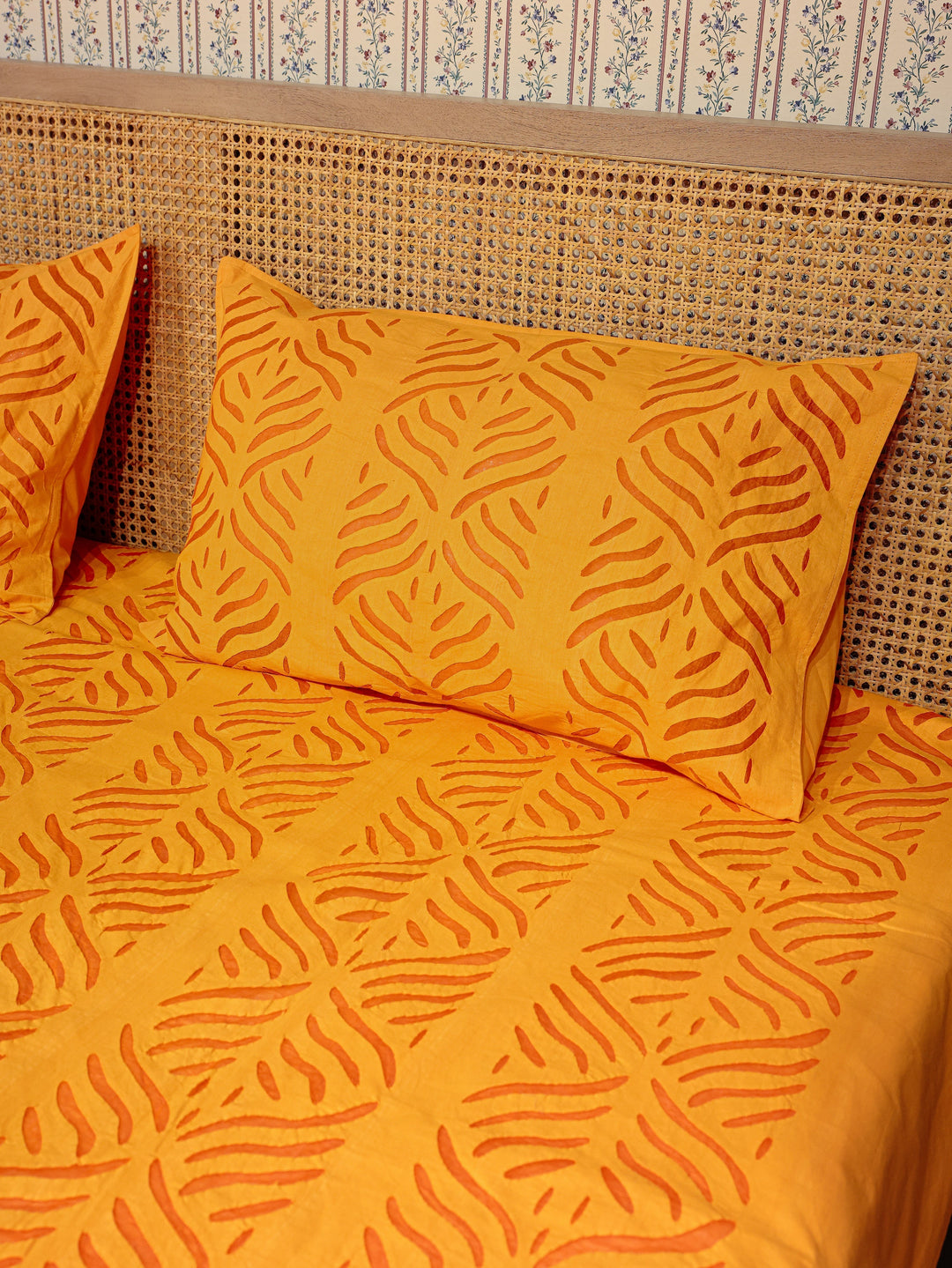 Orange-Cotton-Applique-Cut-Work-Bedcover-With-2-Pillow-Covers