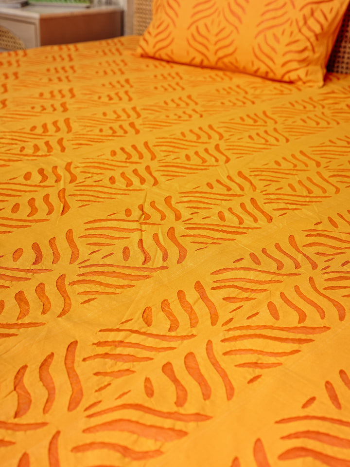 Orange-Cotton-Applique-Cut-Work-Bedcover-With-2-Pillow-Covers