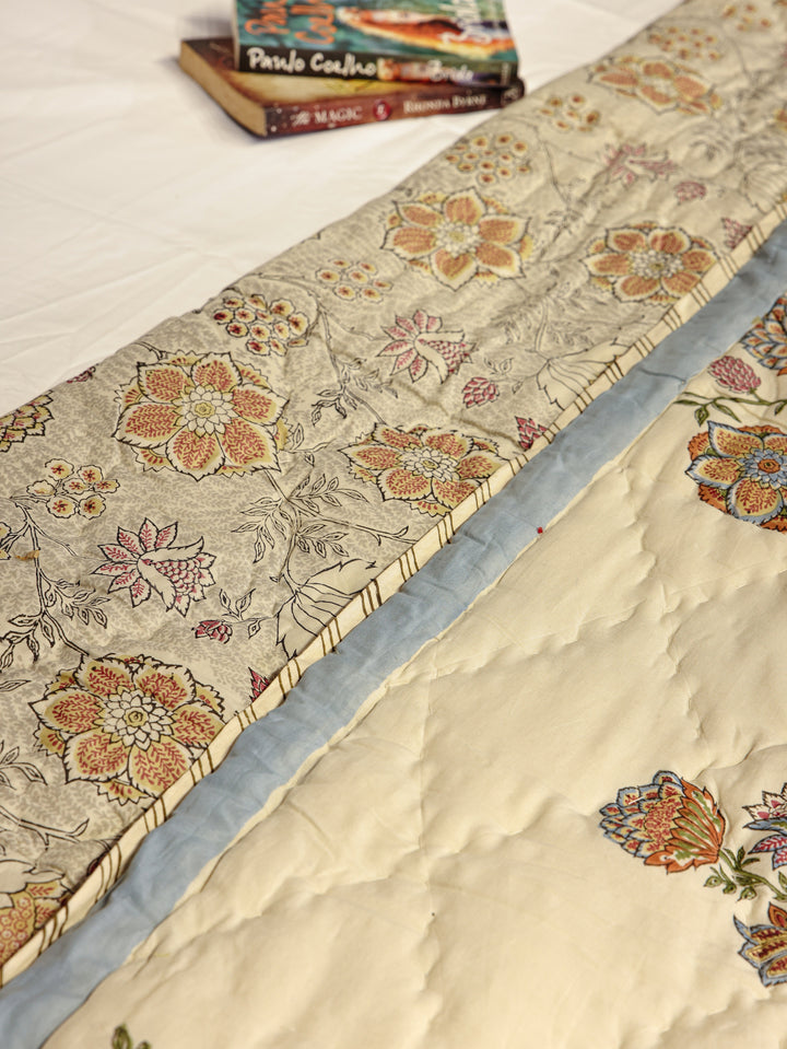 Beige-Cotton-Double-King-Revesible-Handblock-Printed-Quilt