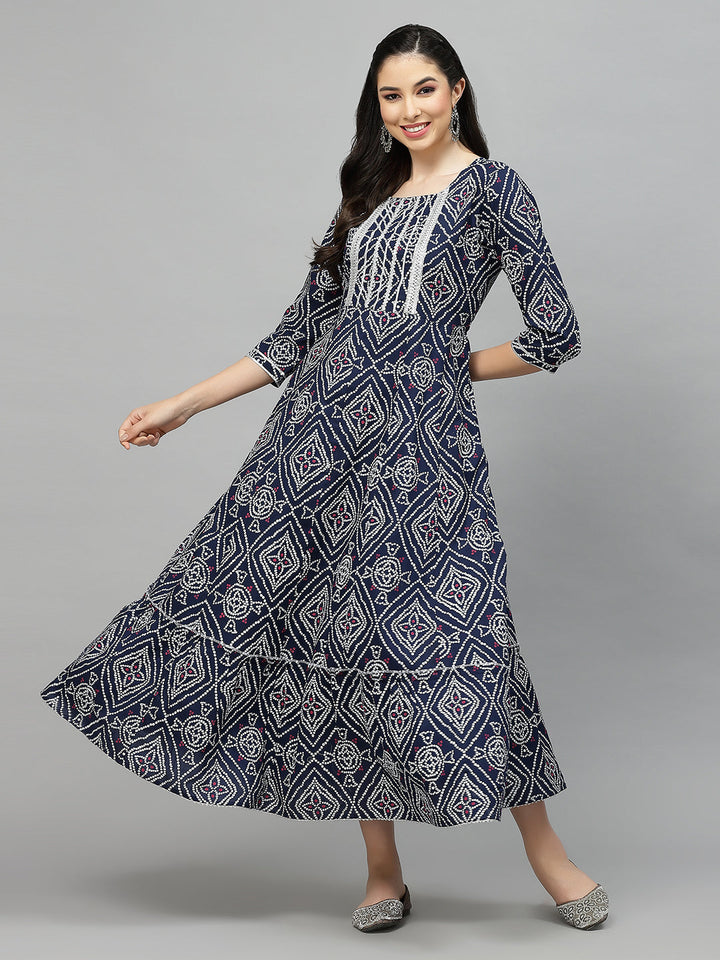Black-Bandhej-Rayon-Printed-Tiered-Kurta-Only