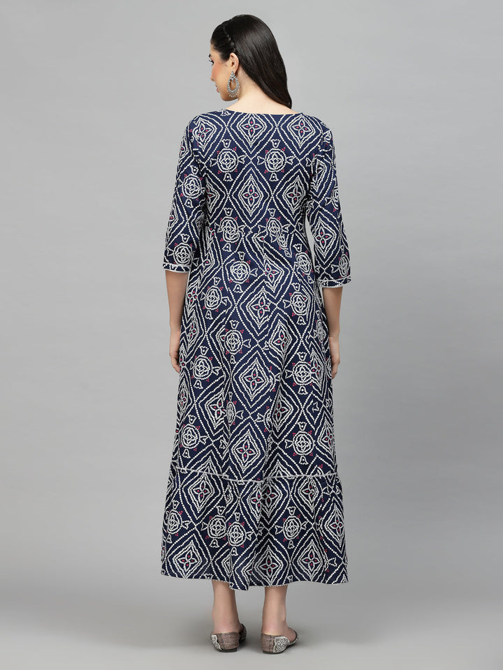 Black-Bandhej-Rayon-Printed-Tiered-Kurta-Only