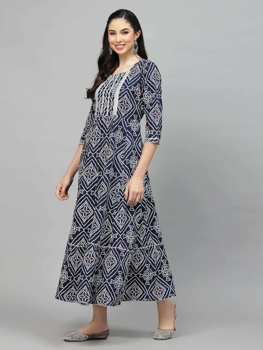 Black-Bandhej-Rayon-Printed-Tiered-Kurta-Only