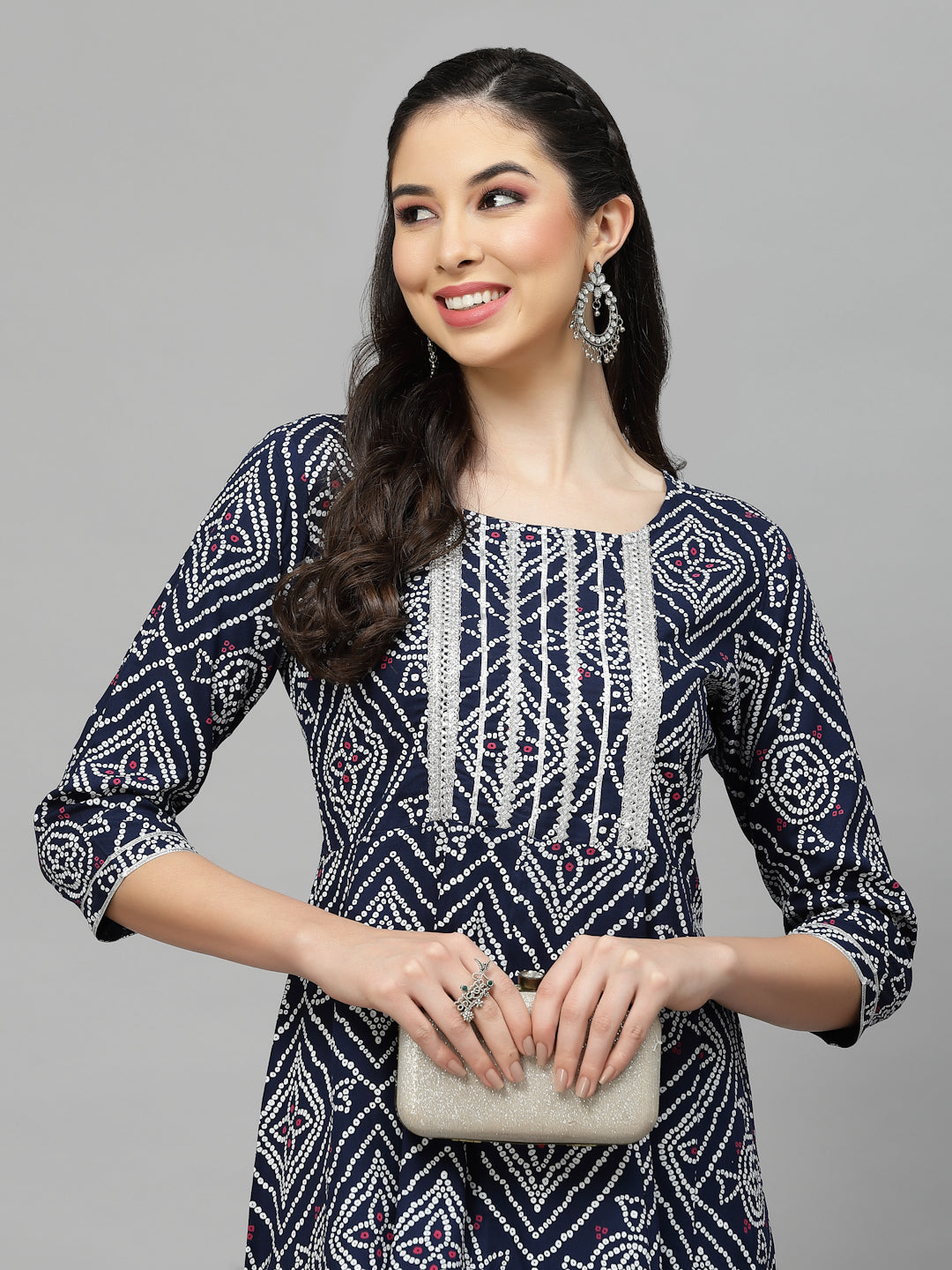 Black-Bandhej-Rayon-Printed-Tiered-Kurta-Only