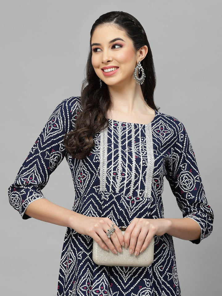 Black-Bandhej-Rayon-Printed-Tiered-Kurta-Only