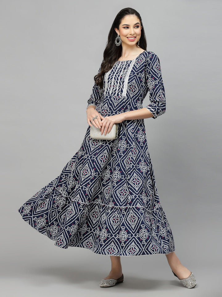 Black-Bandhej-Rayon-Printed-Tiered-Kurta-Only