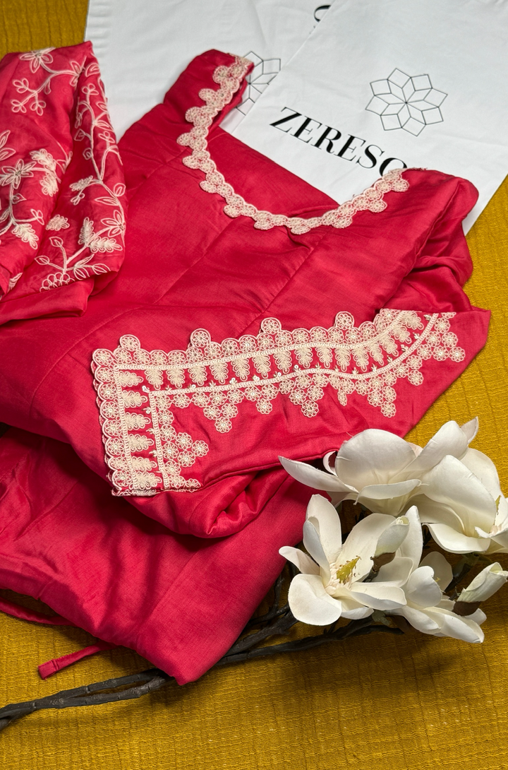 ZERESOUQ-Pink-Silk-Blend-Solid-Embroidered-Flared-Kurta-Set