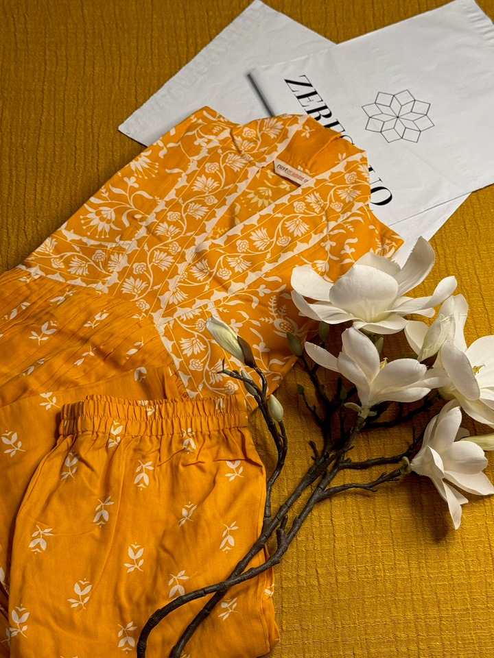 Mustard-Floral-Jaal-V-Neck-Kurta-&-Pant-Set