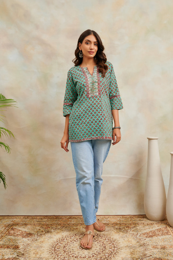 Green-Cotton-Hand-Block-Printed-Tunic