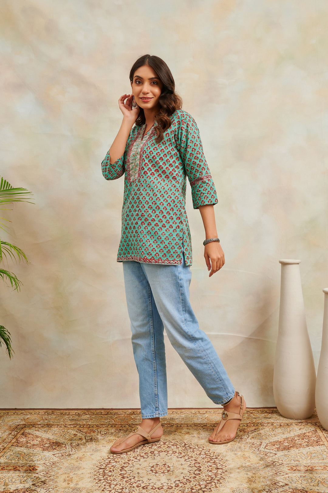 Green-Cotton-Hand-Block-Printed-Tunic