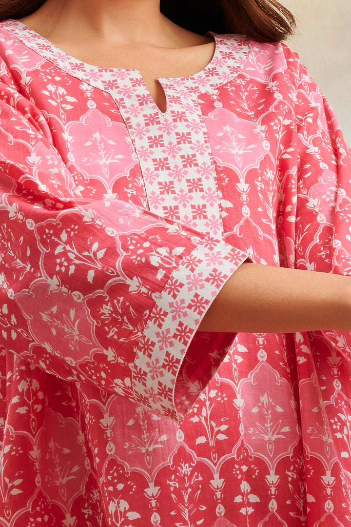 Pink-Cotton-Floral-Printed-Kaftan