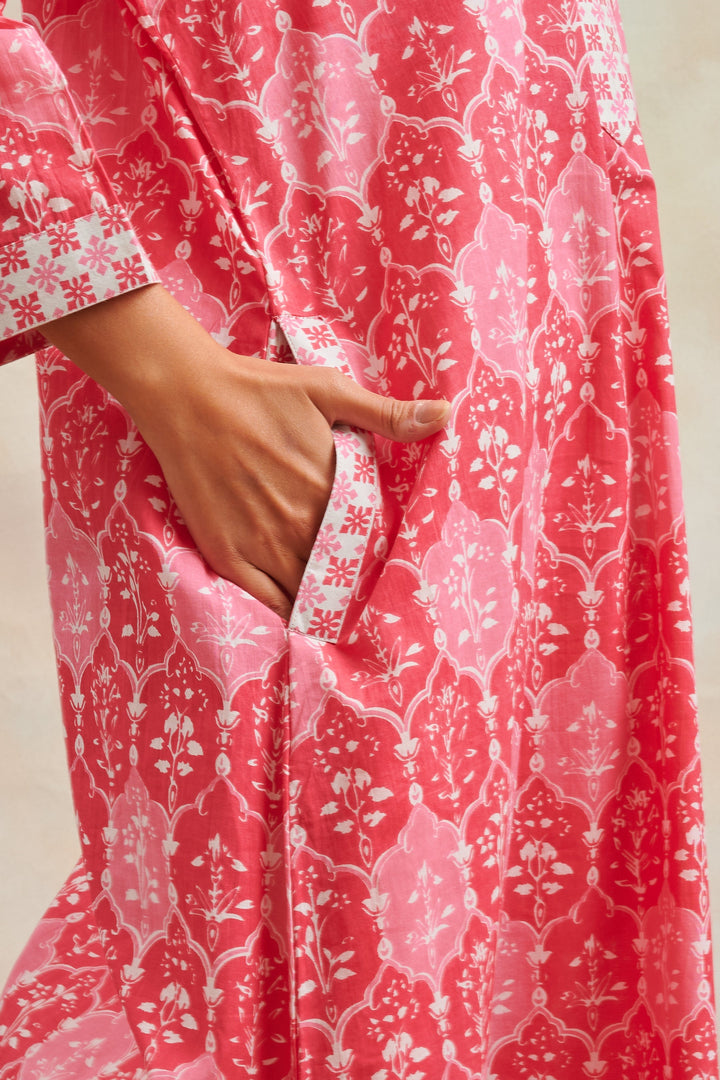 Pink-Cotton-Floral-Printed-Kaftan