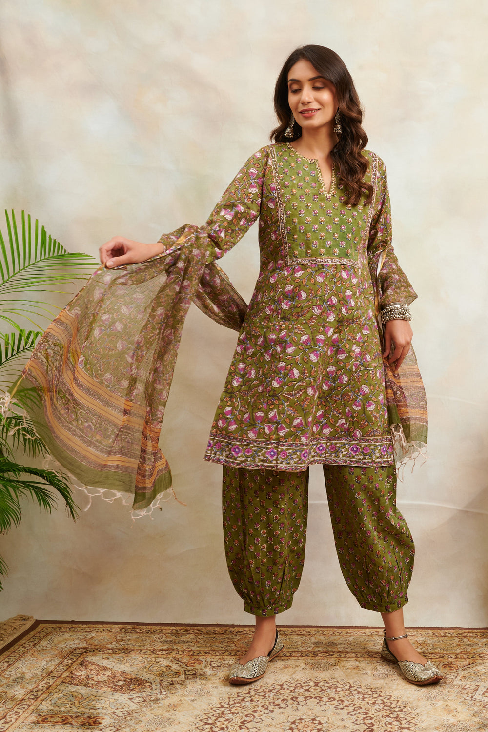 Green-&-Purple-Kota-Doria-Hand-Block-Printed-Dupatta