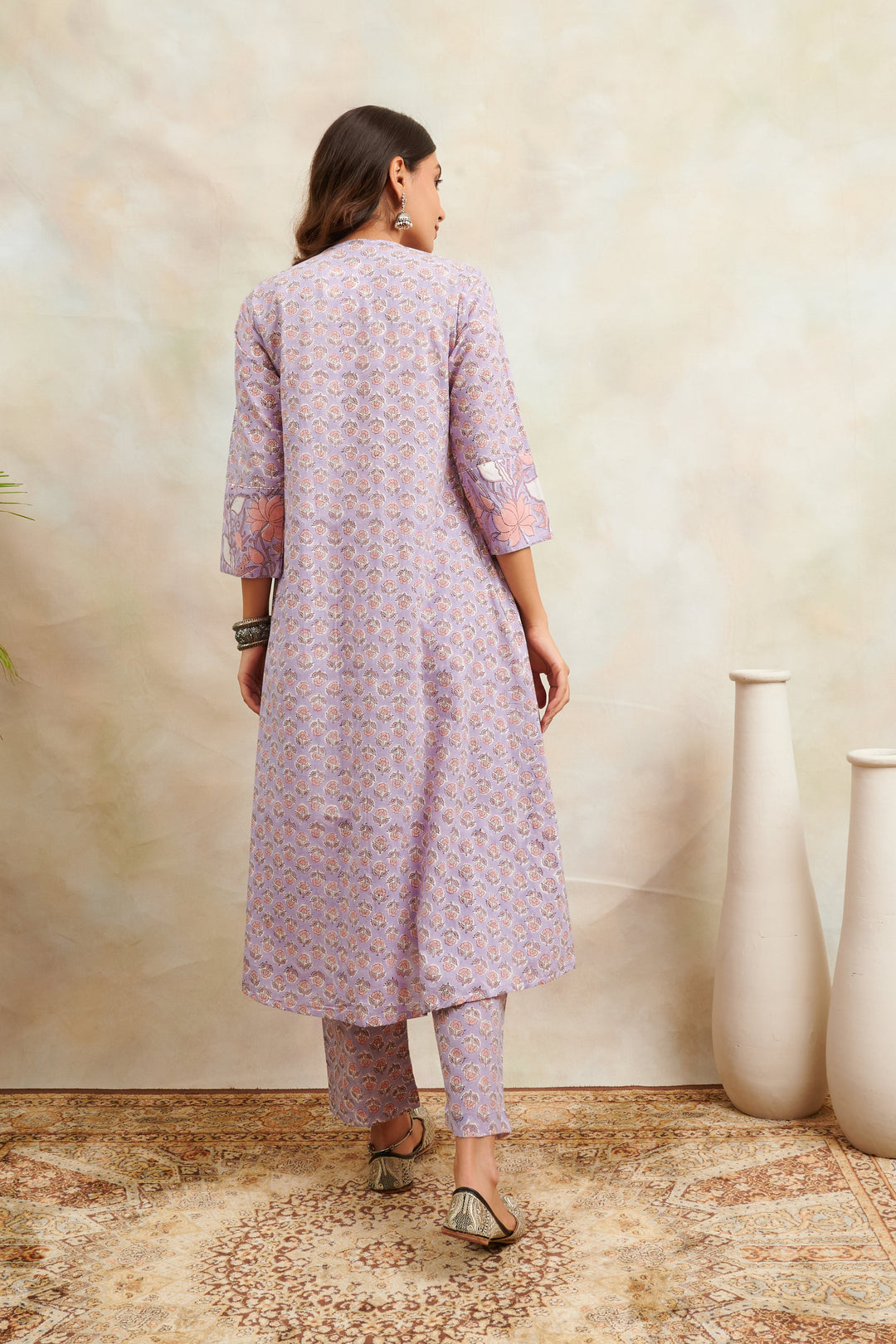 Mauve-Cotton-Hand-Block-Printed-Sanganeri-A-Line-Kurta