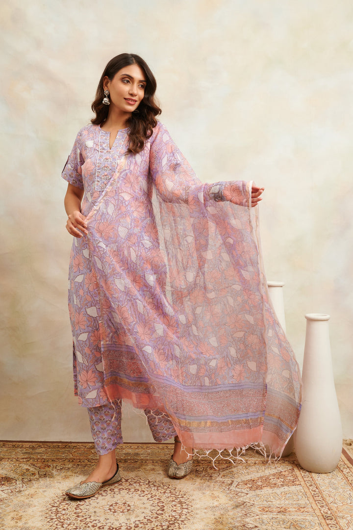 Mauve-&-Pink-Kota-Doria-Hand-Block-Printed-Dupatta