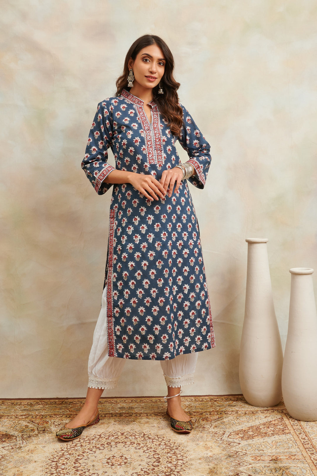 Indigo-Blue-Cotton-Hand-Block-Printed-Sanganeri-Kurta