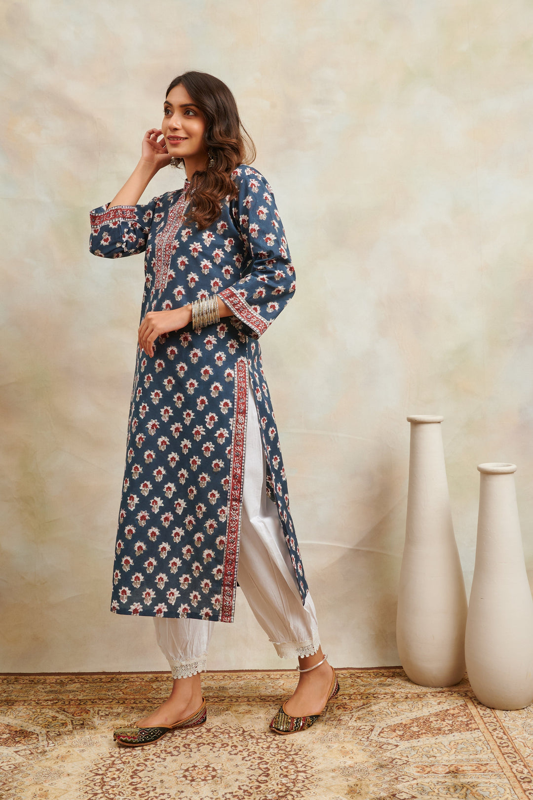 Indigo-Blue-Cotton-Hand-Block-Printed-Sanganeri-Kurta