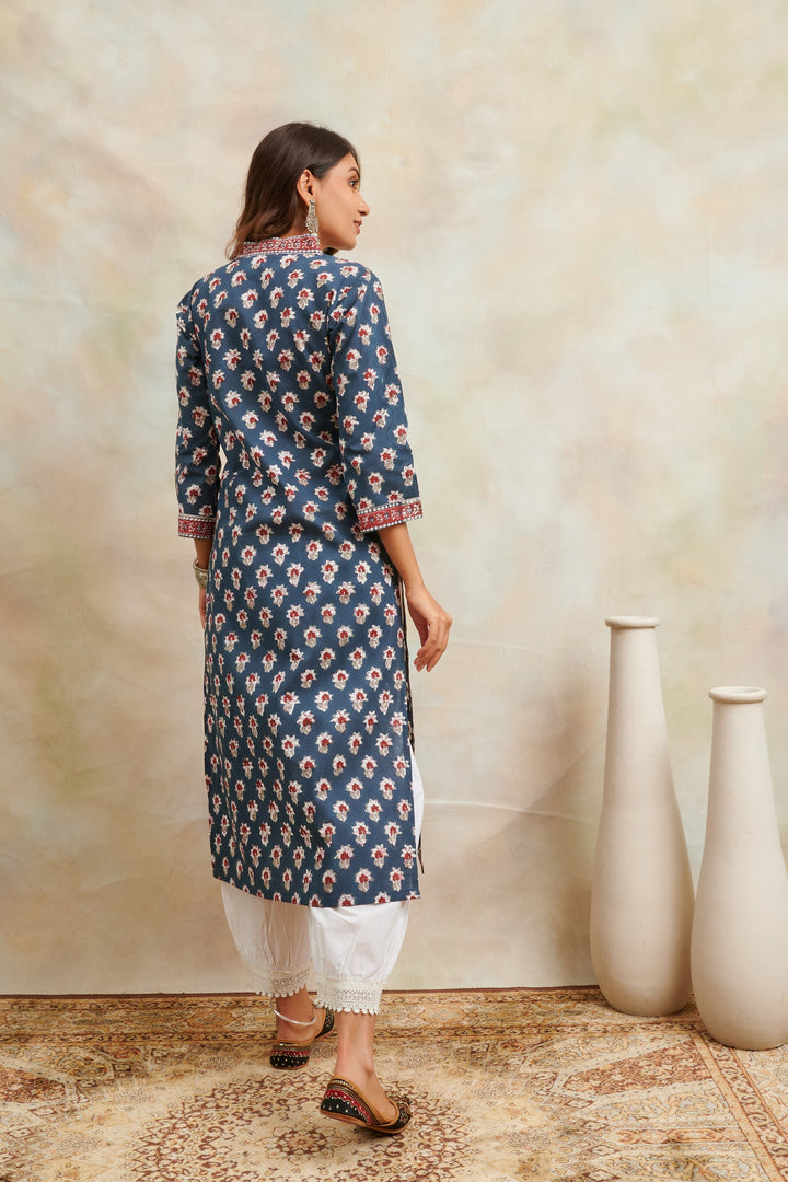 Indigo-Blue-Cotton-Hand-Block-Printed-Sanganeri-Kurta