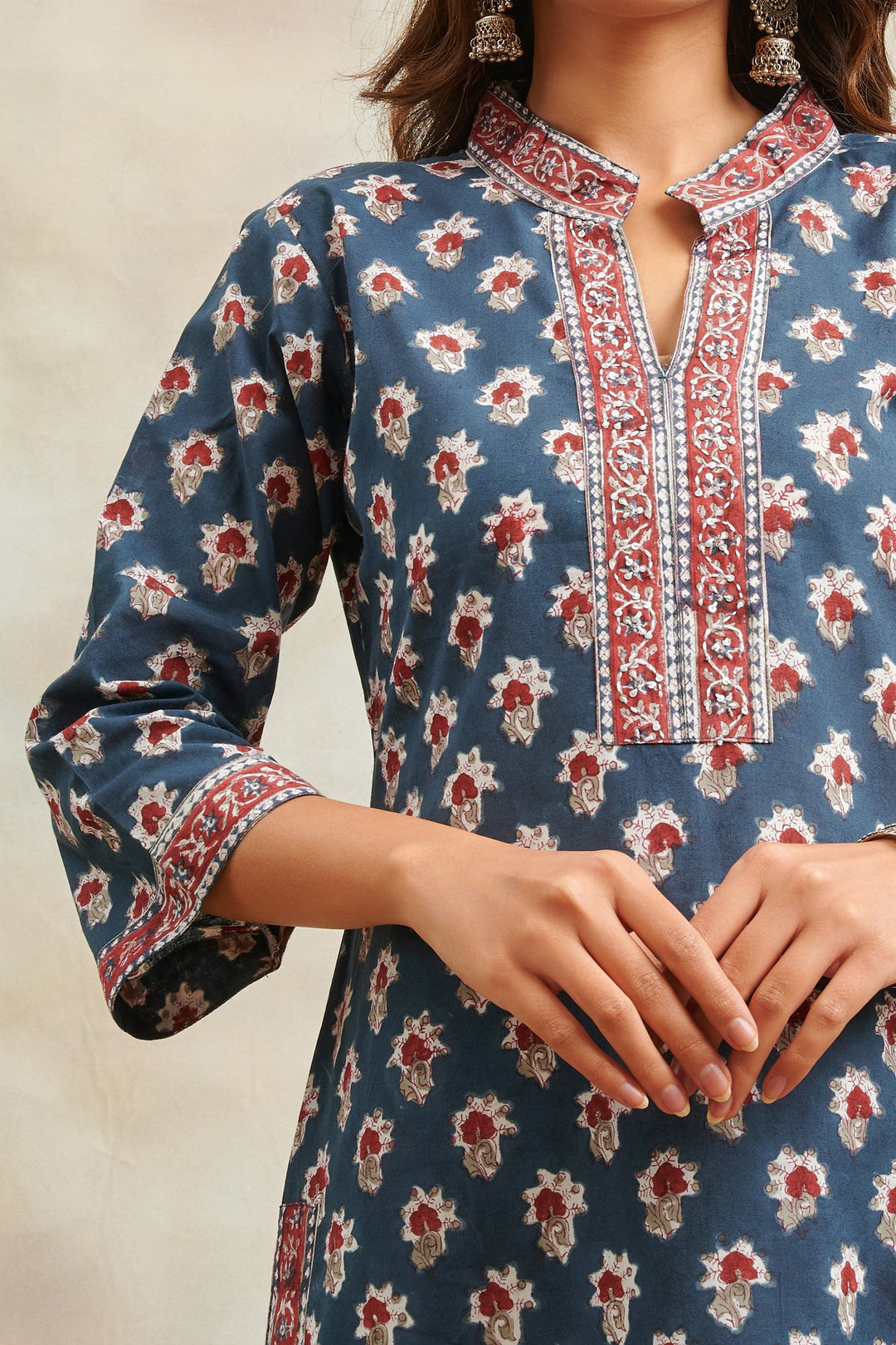 Indigo-Blue-Cotton-Hand-Block-Printed-Sanganeri-Kurta