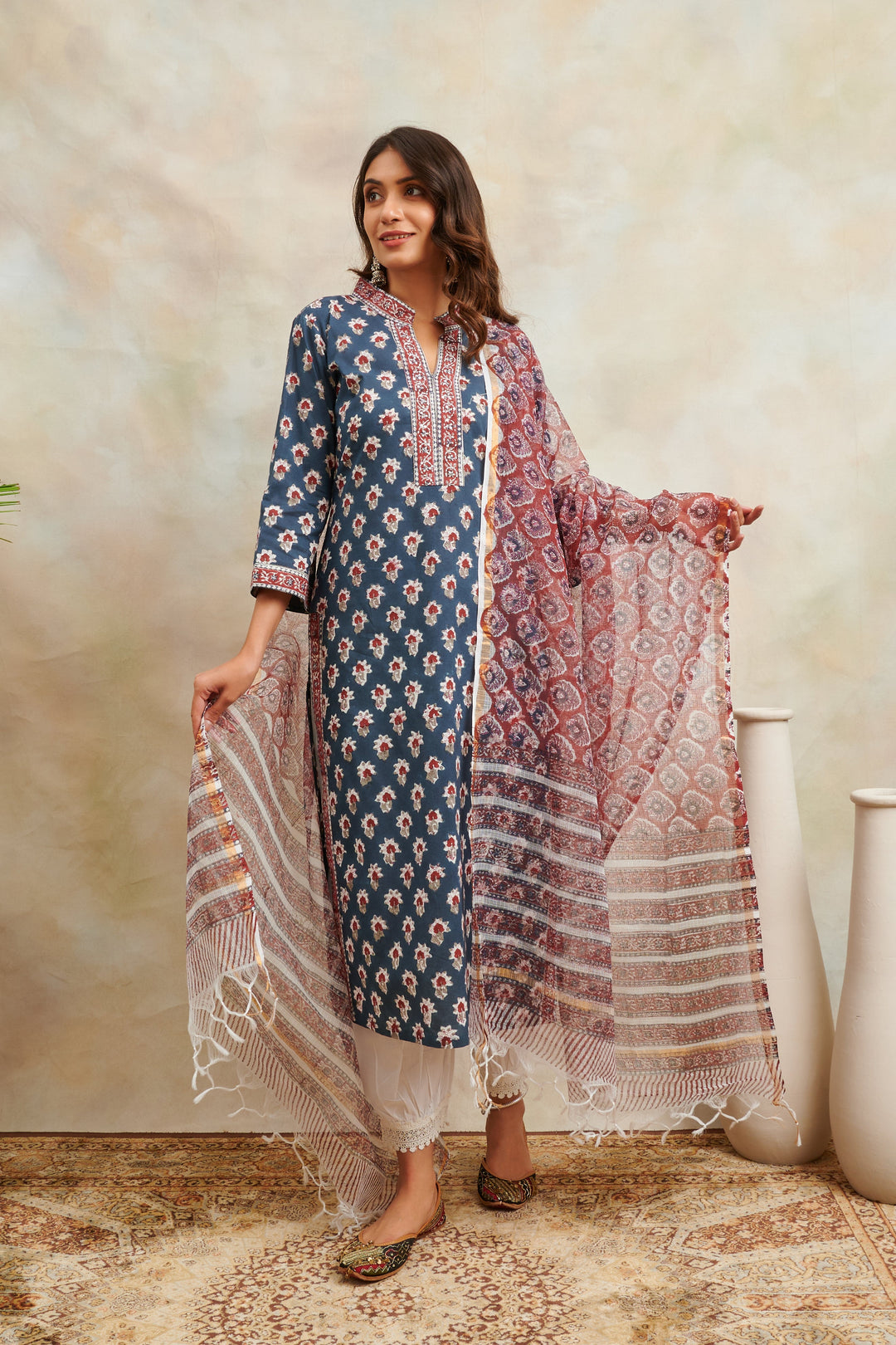 Indigo-Blue-Kota-Doria-Hand-Block-Printed-Dupatta