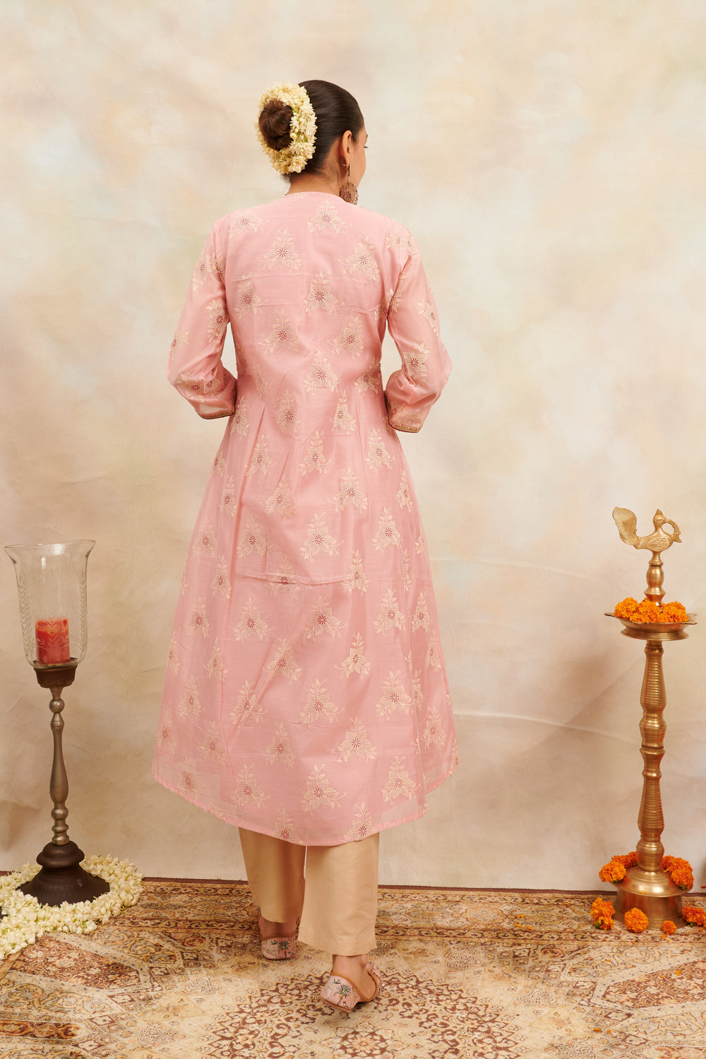 Peach-Khari-Chanderi-Silk-Printed-'A'-Line-Kurta