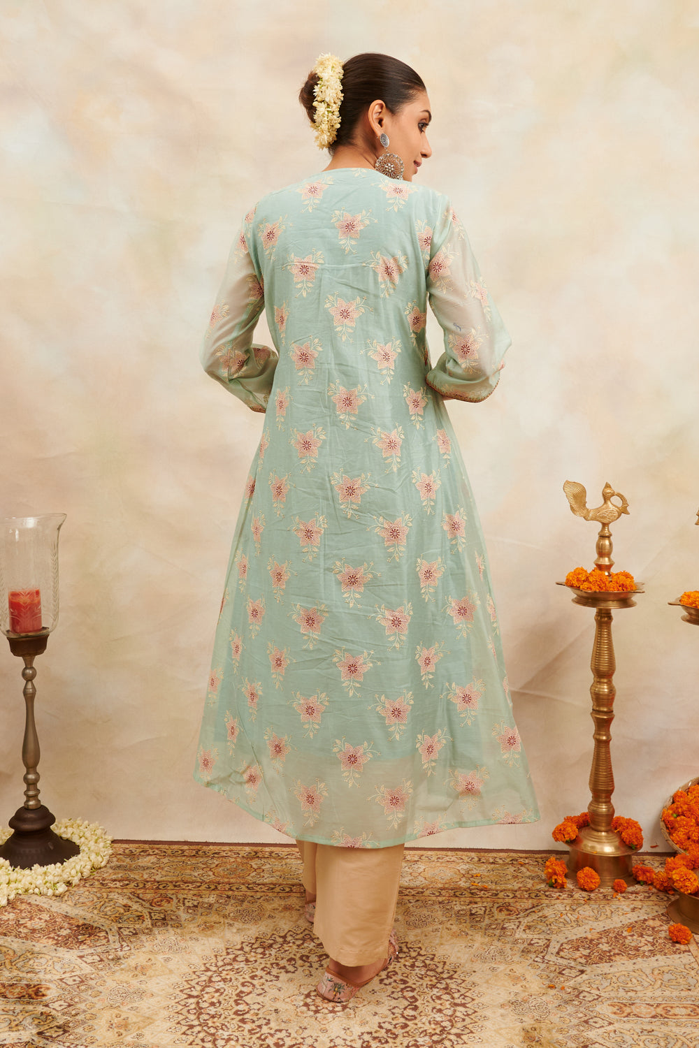 Blue-Khari-Chanderi-Silk-Printed-'A'-Line-Kurta