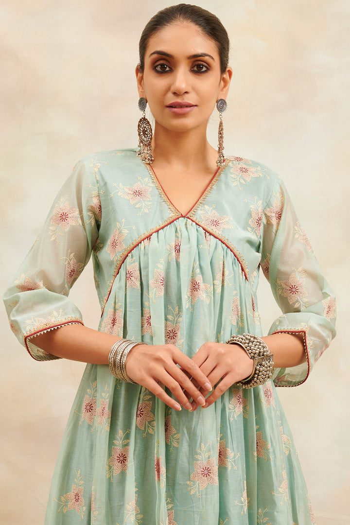 Blue-Khari-Chanderi-Silk-Printed-'A'-Line-Kurta