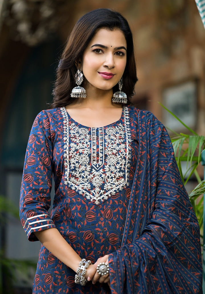 Indigo-Blue-Cotton-Ethnic-Motifs-Dori-Embroidery-Sharara-Set