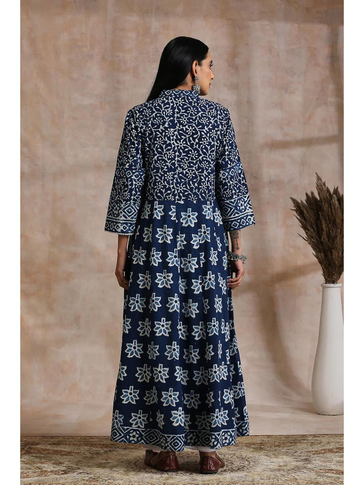 Indigo & White Hand Block Printed A-Line Kurta