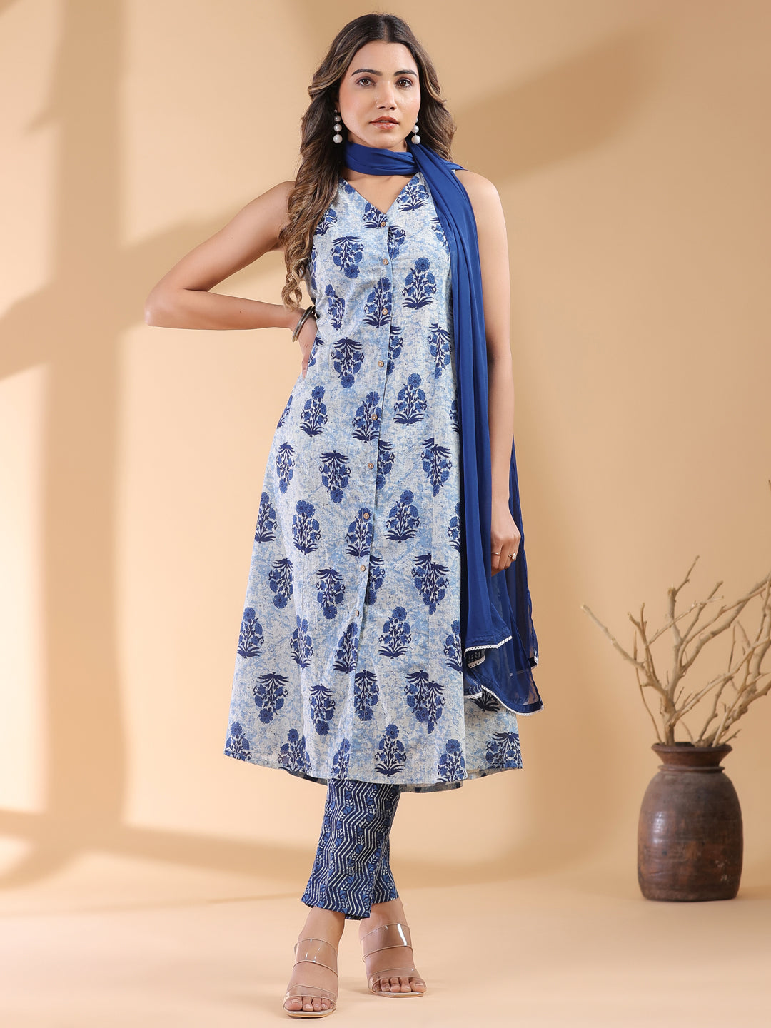 Indigo-Cotton-A-Line-Ethnic-Motifs-3-Piece-Kurta-Set