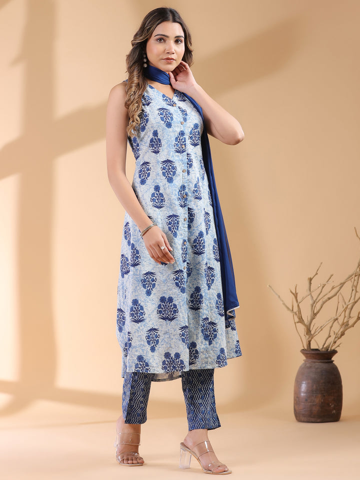 Indigo-Cotton-A-Line-Ethnic-Motifs-3-Piece-Kurta-Set