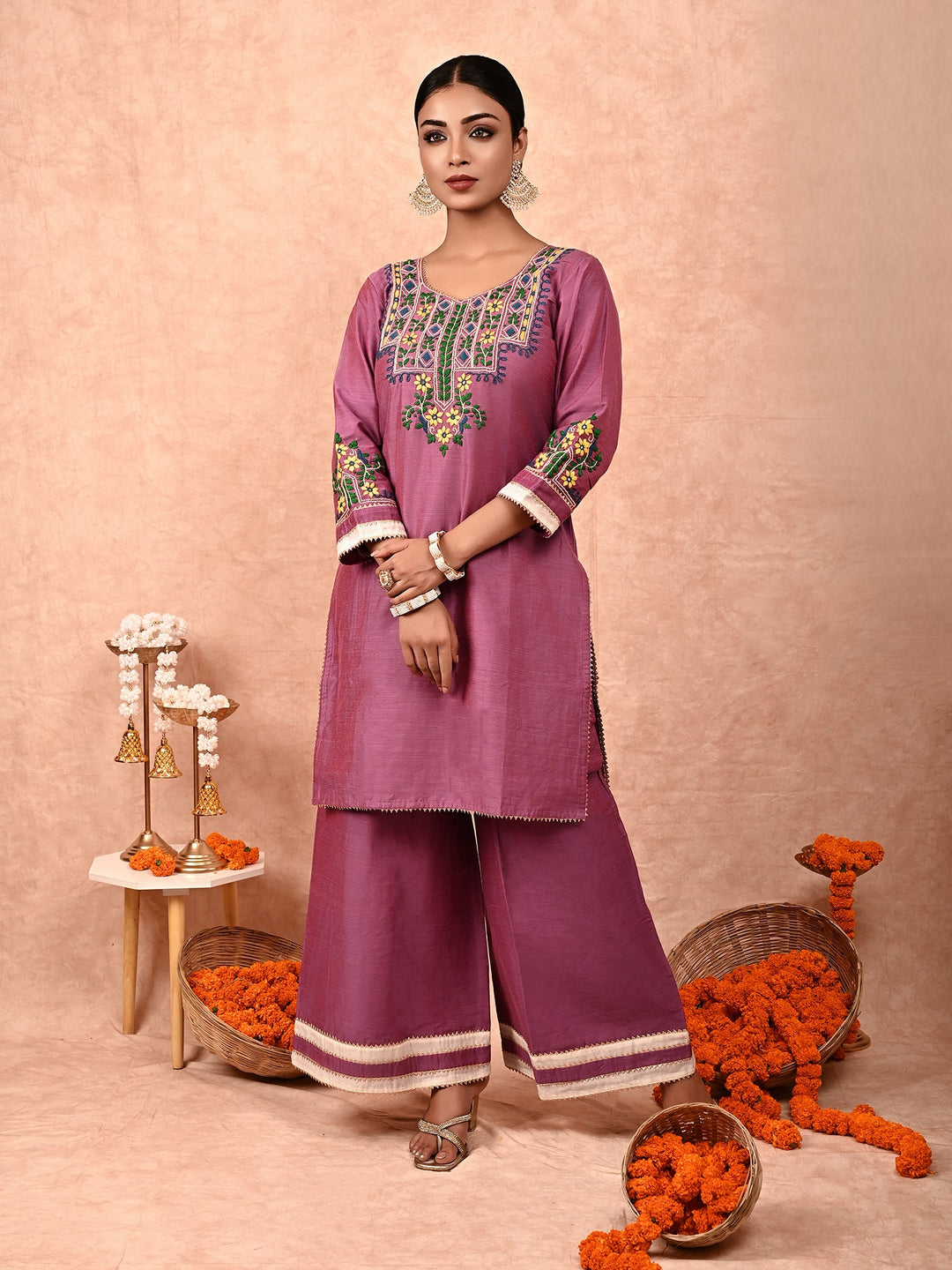 ZERESOUQ-Iris-Orchid-Purple-Amira-Silk-Kurta-Set-(Set-Of-2)